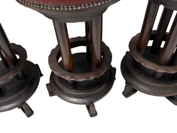 Six Art Deco Amsterdamse School Stools with Leather Tops, 1920s
